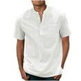 thumbnail image 1 of JUNWELL Men‘s Henley Shirt Solid Color Button Sport Shirt Round Neck Short Sleeve Tops with Pocket, 1 of 5