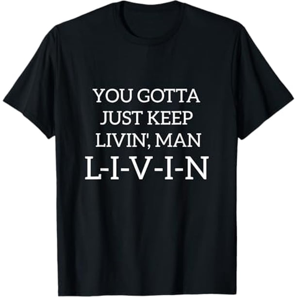 Men's Heavyweight 100% Cotton T-Shirt - Soft Breathable Loose Fit Streetwear Tee with Motivational "JuST KeeP LiViN'" Print - Black Crewneck Shirt for Gym, everyday Casual & Year-Round Wear - Mac