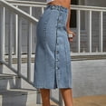 thumbnail image 4 of Herrnalise Women's Basic Versatile Stretchy Flared Casual Mini Skater Skirt Women's Retro Button Irregular Split Denim High Waist Denim Long Skirt, 4 of 9