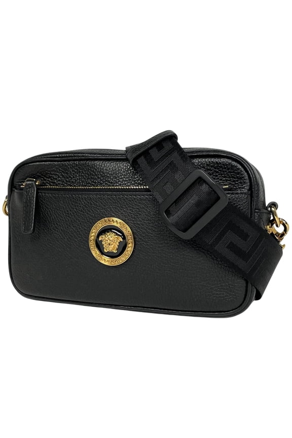 Pre-Owned Versace Medusa Shoulder Bag, 2-Way Body Leather, Black, 1005464, Women's (Good)
