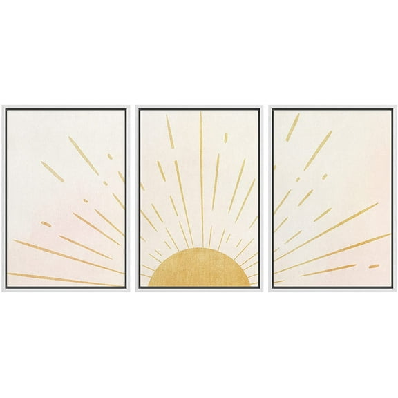 wall26 Framed Wall Art Print Set Shining Yellow Sun on The Horizon Geometric Nature Illustrations Modern Art Mid-Century Modern Colorful for Living Room, Bedroom, Office Natural - 24"x36"x3