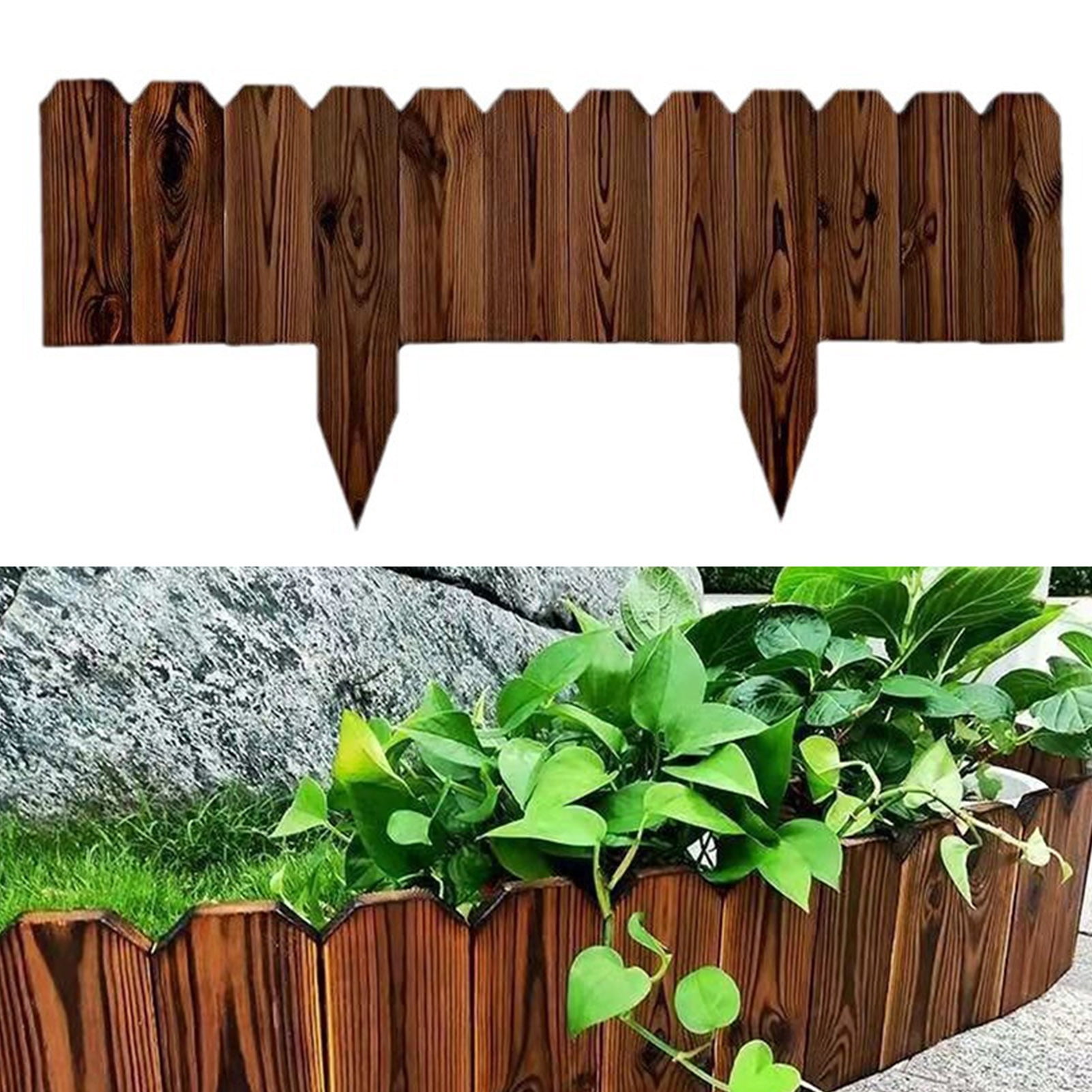 sunsanly Wood Fence Bendable Garden Edging Border Decorative Corrosion-resistant Flower Bed Fence Easy Install Multifunctional Outdoor Decor Barrier for Yard Patio Path