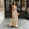 thumbnail image 6 of Miluxas Women's Sleeveless Halter Maxi Dress Trendy Vertical Striped Backless Smocked Dress Summer Casual Boho Style Beach Travel Outfits Yellow, 6 of 8