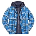 thumbnail image 1 of Chaqueta Sherpa para hombre, sudadera con capucha de forro polar grueso a cuadros, informal, con cremallera, cálida, para otoño e invierno, camisas de corte relajado, 1 of 5