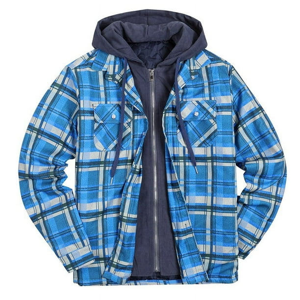 Chaqueta Sherpa para hombre, sudadera con capucha de forro polar grueso a cuadros, informal, con cremallera, cálida, para otoño e invierno, camisas de corte relajado