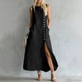 thumbnail image 2 of Makaor Linen Dresses for Women Plus Size Sheath Button Maxi Dresses Sleeveless Solid Crew Neck Beach Vacation Clothes Black S, 2 of 7