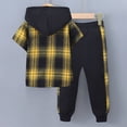 thumbnail image 4 of Godom Toddler Boy Clothes Spring Summer 2 Piece Outfit Boys 3T Clothes Short Sleeve Plaid Color Collision Hooded Pants Sets,Yellow, 4 of 7
