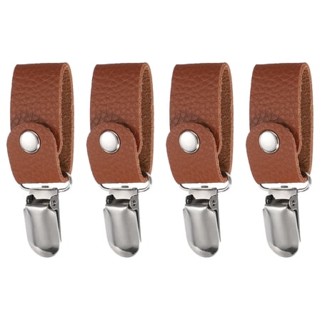 4 Pcs Towel Ring Holder with Clip, Kitchen Bathroom Dish Towels Holder Leather Wall Hook Oven Door Hanger for Home, Brown
