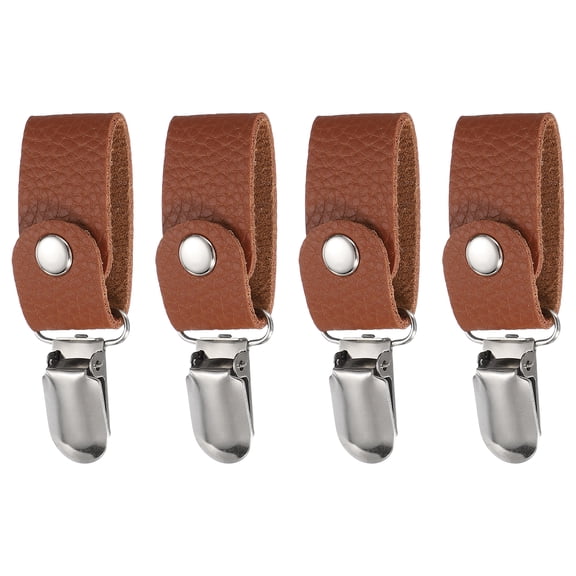 4 Pcs Towel Ring Holder with Clip, Kitchen Bathroom Dish Towels Holder Leather Wall Hook Oven Door Hanger for Home, Brown