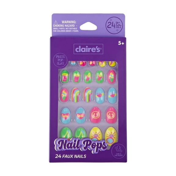 Claire's Neon Fruit Print Oval Shaped Press-on Nails, 24 Nails