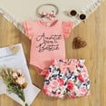 thumbnail image 2 of Baby Clothes Set Short Sleeve Letter Printed Ribbed Romper Bodysuits Floral Printed Shorts Headbands Toddler Outfits, 2 of 9