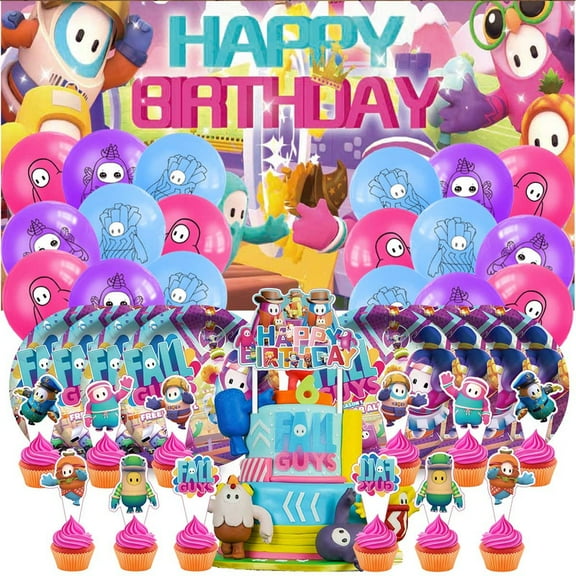 Fall Guys Party Supplies Birthday Balloons Plates Decoration Cake Topper Decor Tableware Banner Backdrop