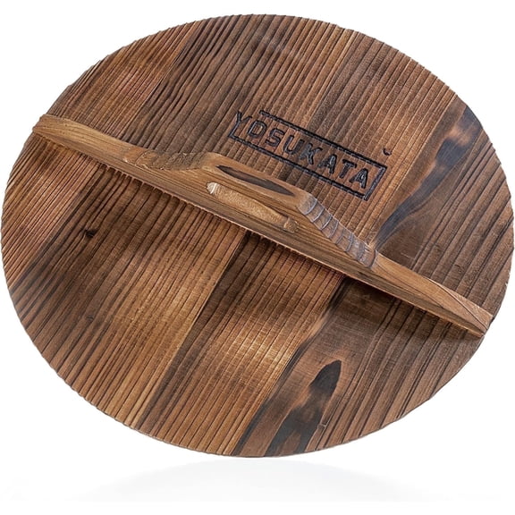 YOSUKATA Cast Iron Wok Cover - Premium Wok Cover 13.5" Pan Lid - Wooden Lid 13.5 in with Ergonomic Handle - Condensate-Free Lid