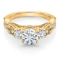 thumbnail image 2 of Gem Stone King 18K Yellow Gold Plated Silver White Moissanite and White Lab Grown Diamond Engagement Ring for Women (1.27 Cttw, Gemstone, Round 6MM and 3MM, Size 7), 2 of 4