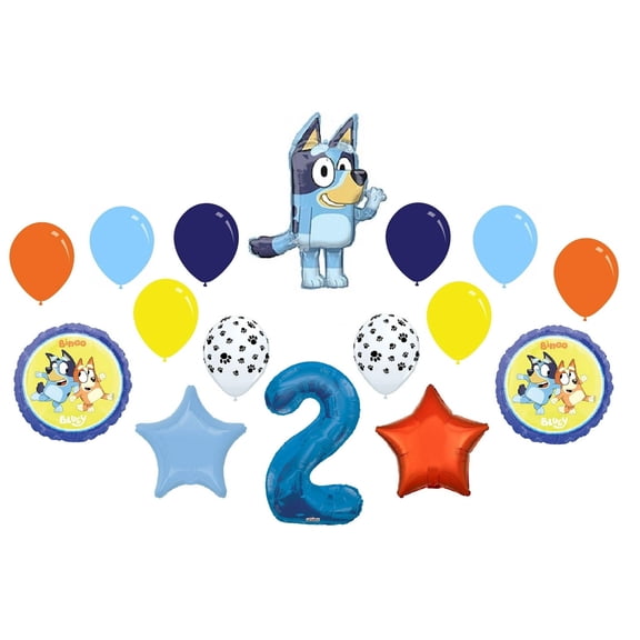 DalvayDelights Bluey 2nd Birthday Party Mylar Balloons Set, Blue, 16 Pieces