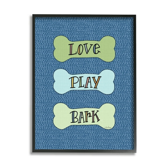 Stupell Industries Love Play Bark Blue Pattern Animals & Insects Painting Black Framed Art Print Wall Art, 11 x 14