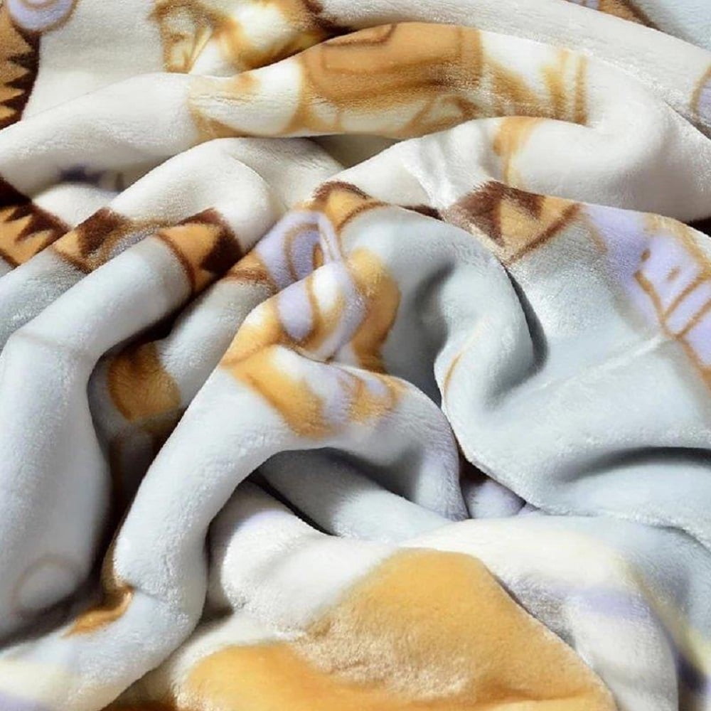 DBOZE Thick Warm Korean Mink Blanket King Size, 2 Ply Reversible Velvet Fleece with Horse Design, Ultra Soft Cozy Winter Bed Throw, Luxury Blue Gold
