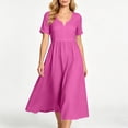 thumbnail image 5 of Vivianyo HD Women's Notch Neck Short Sleeve Midi Dress, Casual Empire Waist Dress for Women Flowy A-Line Pullover , Women's Hot Pink, Sizes S-5XL, 5 of 8