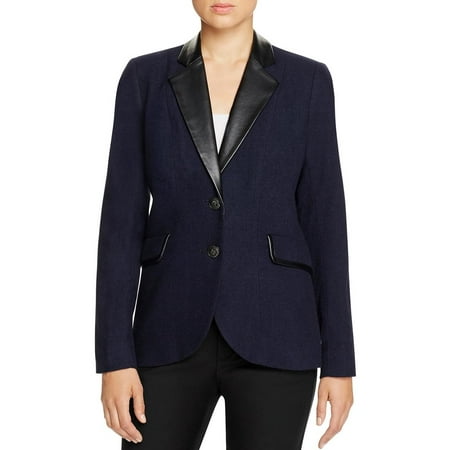 Worsted Wool Blazer - Foxcroft Womens Wool Faux Leather Trim Two-Button Blazer