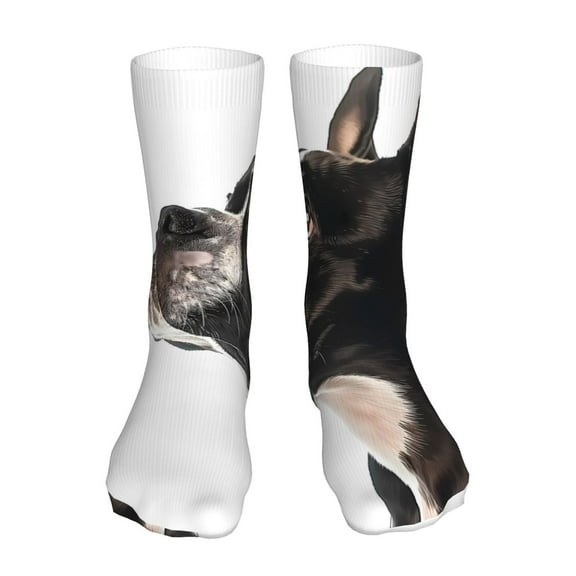 Gaeub Black And White Boston Terrier Print Sports Socks,No Heel Casual Mid-Tube Socks,Crew Socks for Women and Man For Trouser, Dress, Business