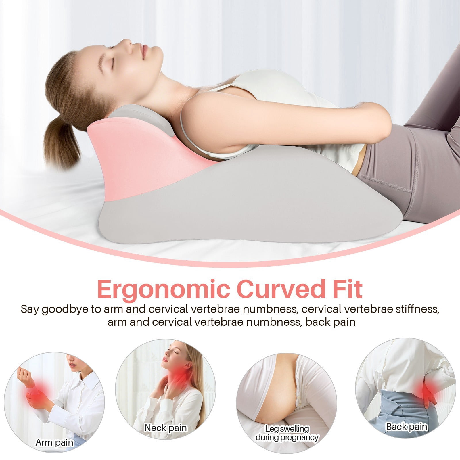 JIAN YA NA Multi-Position Wedge Pillow for Adults, Memory Foam Support Bed Pillow with Removable Cover for Sleeping Sitting Up Prone Reading (Pink/Gray)