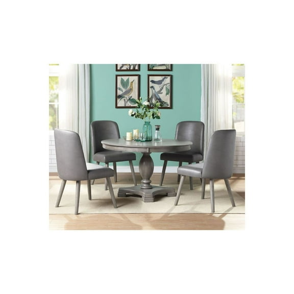 Round Dining Table - Modern Kitchen Table, Gray Oak Finish, 4 Person Table