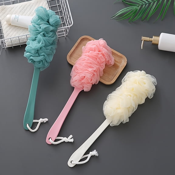 Long Handle Mesh Bath Body Scrubber with Dual-Sided Exfoliating Sponge,Extra Length Soft PE Shower Back Brush for Deep Cleansing Dead Skin Removal 17x5 Inch Green