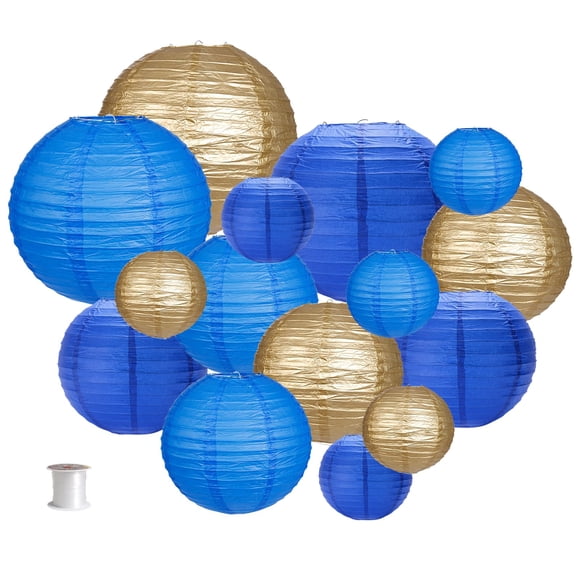 Faroles de papel Zilue para decoración de fiesta, azul y dorado, 15 unidades