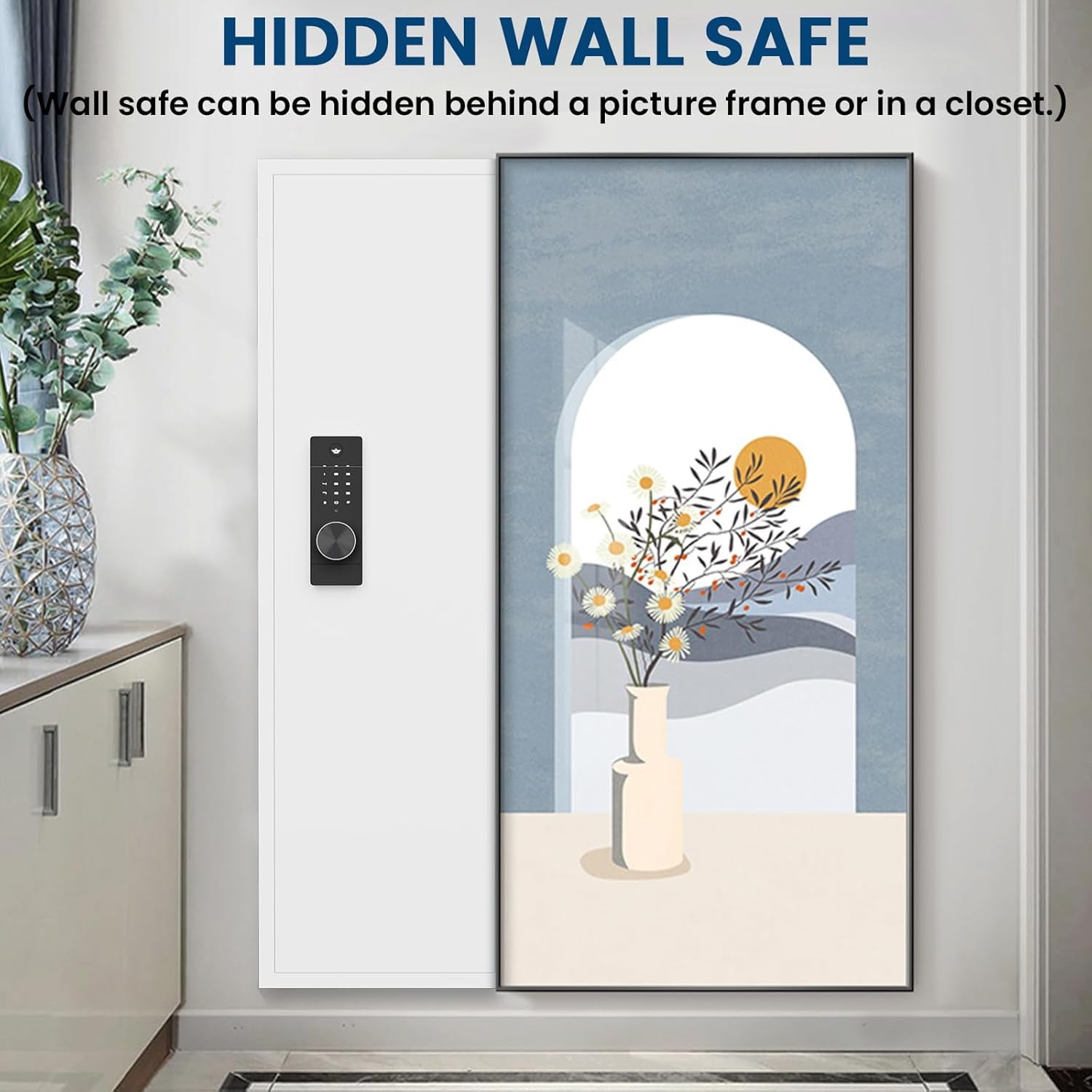 53.15" Tall Wall Safe Between the Studs 16" Centers, Hidden Wall Safes With Removable shelfs and Adjustable Gun Rack, Digital Keypad Wall Gun Safe for Home Cash, Jewelry, Documents - White
