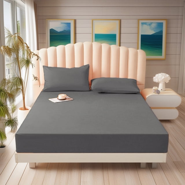 COM1950s Deep Pocket Fitted Sheet for Double Bed, Non Slip Elastic Design Secures All Night, Fits Mattresses Up to 15 Inches Deep, Ultra Soft Polyester Fabric Ideal for Comfortable Sleep, Easy Care