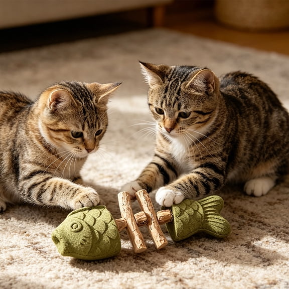 LOWLHOME 2026 New Creative Fish Bone Cat Dental Chew Toy, Natural Catnip & Silvervine Teeth Cleaning Stick, Interactive Kitten Chew Playthings, for Cats Teeth Cleaning (Gall Fruit Flavor,1pcs)