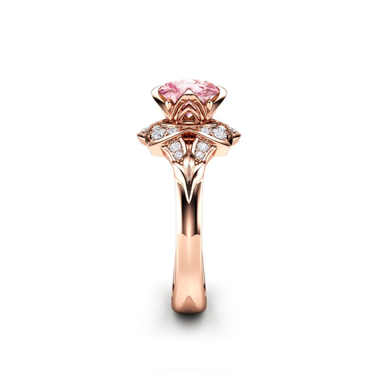 Pink Moissanite Engagement Ring Unique Rose Gold Engagement Ring - Camellia  Jewelry