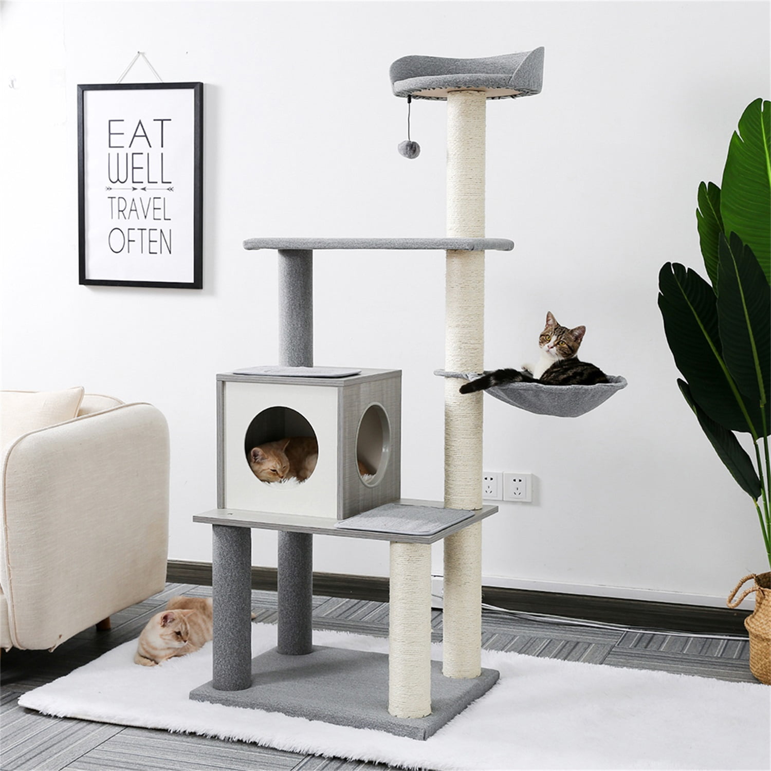 Pefilos Cat Tree Cat Tower for Indoor Cats 61'' Modern Wood Cat Condo for Adult Cats with Scratching Post for Large Cats Climbing, Multi-Level Tall Cat Tower Tree House, Gray Pefilos Cat Tree Cat Tower for Indoor Cats 61'' Modern Wood Cat Condo for Adult Cats with Scratching Post for Large Cats Climbing, Multi-Level Tall Cat Tower Tree House, Gray