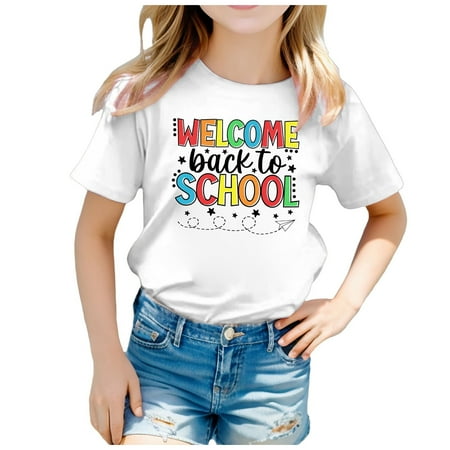 

Little Girls Summer Clothes Clearance Kid Back To School Season Cute Graphic Print Round Neck Short Sleeve Tee Summer Casual T Shirt 3-4 Years