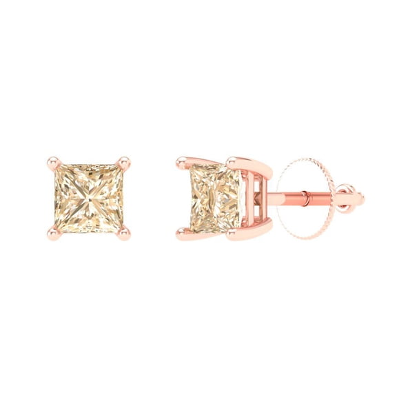 Clara Pucci 0.5Ct Natural Morganite Princess Cut VVS1 Screw Back Stud 18k Solid hypoallergenic Gold Designer Earrings For February