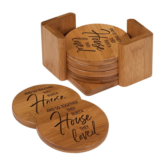 Modern Inspirational 6pc Bamboo Coaster Set 4.5x4.5 And So Together