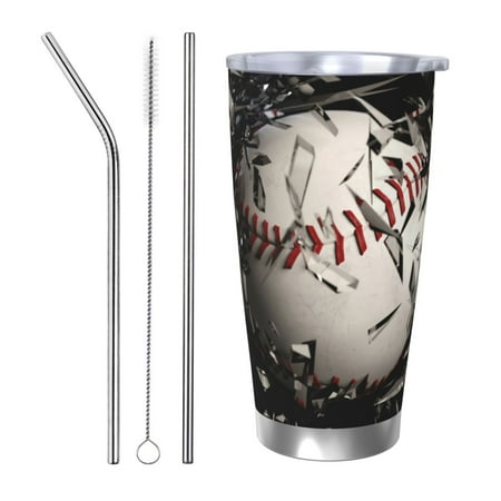 

Matuu Baseball Breaking Glass for 20oz Durable Thermal Cups Keep Drinks Cold and Hot Insulated Car Mug with Lid-Straw Three-piece Set
