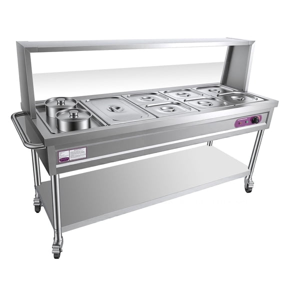 Commercial Food Warmer, Stainless Steel Electric Steam Table, Adjustable Temperature Stainless Steel Buffet Catering Food Warmer, 7Pan&2Pot Food Grade Stainless Steel Server for Restaurant