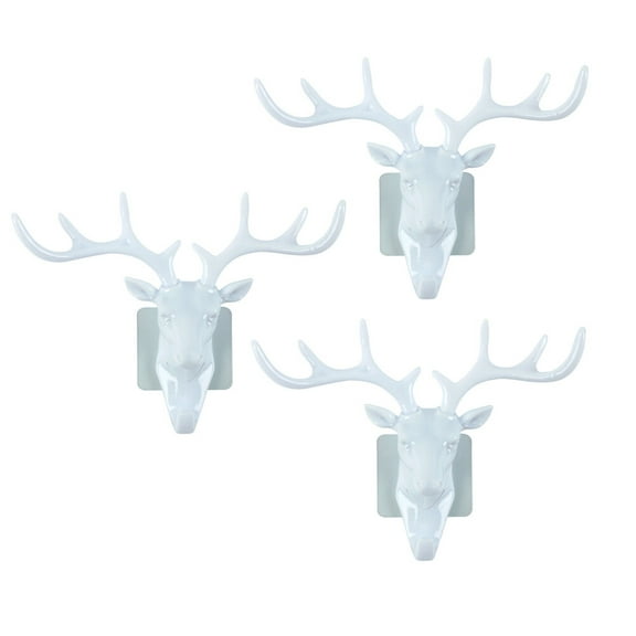WRITWAA Set of 3 White Plastic Deer Antler Wall Hooks for Home Decor and Organizer