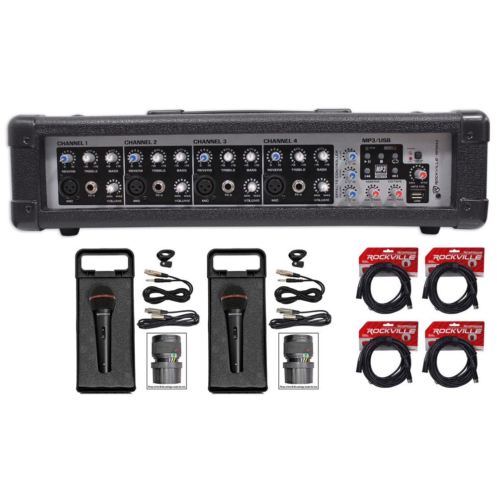 Rockville RPM45 1800w Powered 4Channel Mixer Pro Mixing Amplifier, FX