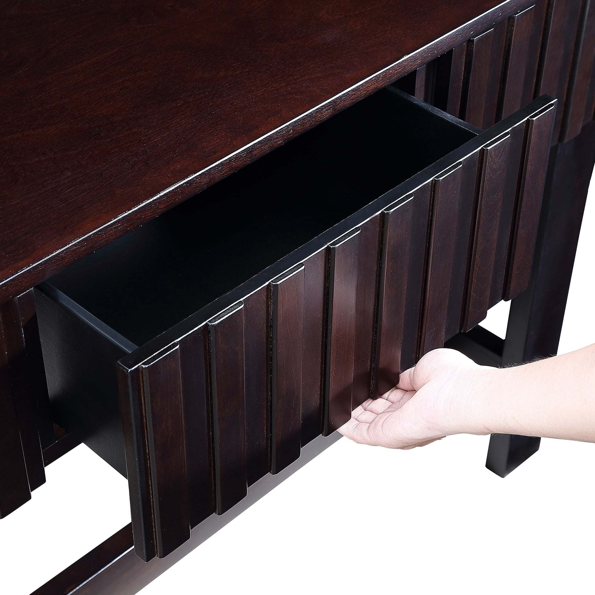 PORKISS Solid Pine Wood Console Table, Entryway Table Hallway Table with 3 Drawers, Retro Sofa Table for Living Room, Foyer, Espresso
