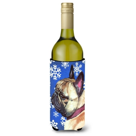 

Carolines Treasures LH9587LITERK French Bulldog Frenchie Winter Snowflakes Holiday Wine Bottle Hugger Wine Bottle