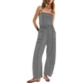 thumbnail image 2 of Womens Casual Strapless Jumpsuits off Shoulder Long Wide Leg Pants Drawstring One Piece Jumpsuit with Pockets Gray, 2 of 9