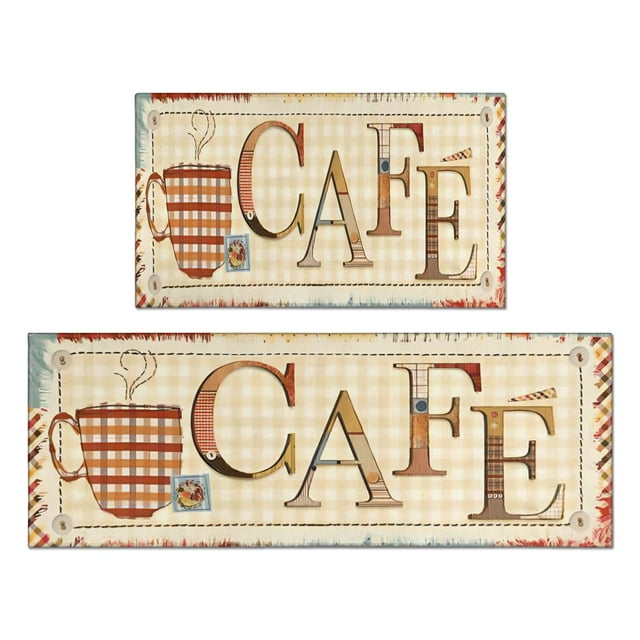 Coffee Mug Farmhouse Design Kitchen Mats Set Of 2,Kitchen Rugs Mats with Dirty Resistance,washable,non Skid,kitchen Rugs and Mats 17.7x24+17.7x48inch