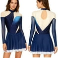 thumbnail image 5 of SiiRoh Women's Sparkly Rhinestone Figure Skating Dress Long Sleeve Keyhole Back Lyrical Dance Dress Navy Blue L, 5 of 6