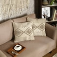 thumbnail image 4 of REDEARTH Handmade Boho Throw Pillow Covers - Bohemian Chic Farmhouse Style - Accent Woven Indoor and Outdoor Pillow Cushion Cases for Couch - Bed - Chair - Sofa - Benches – Set of 2-18"x18" - Taupe, 4 of 9