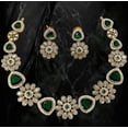 thumbnail image 3 of South Indian Bollywood Victorian & Floral Design Green & White Kemp Stone Gold-Plated Matte Finish Choker Necklace Set with Drop Earrings – Bridal Jewelry by Haya Jewel., 3 of 7