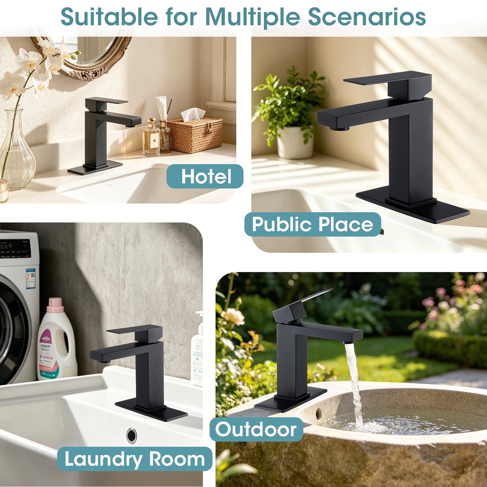 Wowkk Sanitary Ware Single Handle Bathroom Sink Faucet Modern SUS304 Stainless Steel Bathroom Faucet with Pop-up Drain and Water Supply Line, Faucets for Bathroom Vanity RV Sink, Matte Black