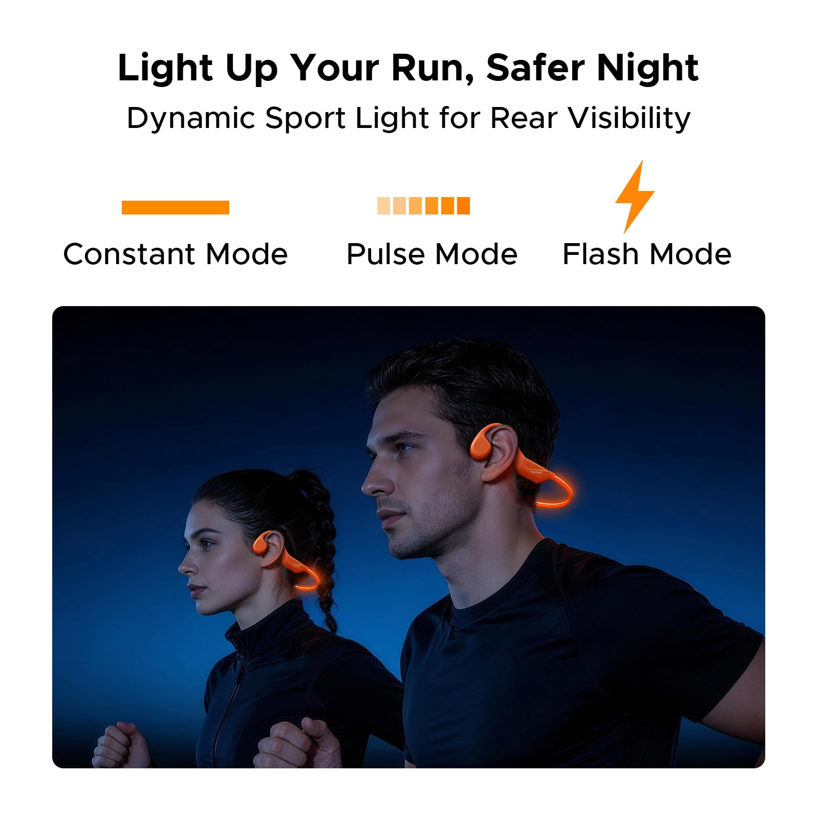 DOOGEE Bone Conduction Headphones, Running Headphones, Open-Ear Headphones, Sports with Safety LED Light, IP66 Waterproof, Bluetooth 6.0, 10H Playtime & Adjustable Band for Night Running