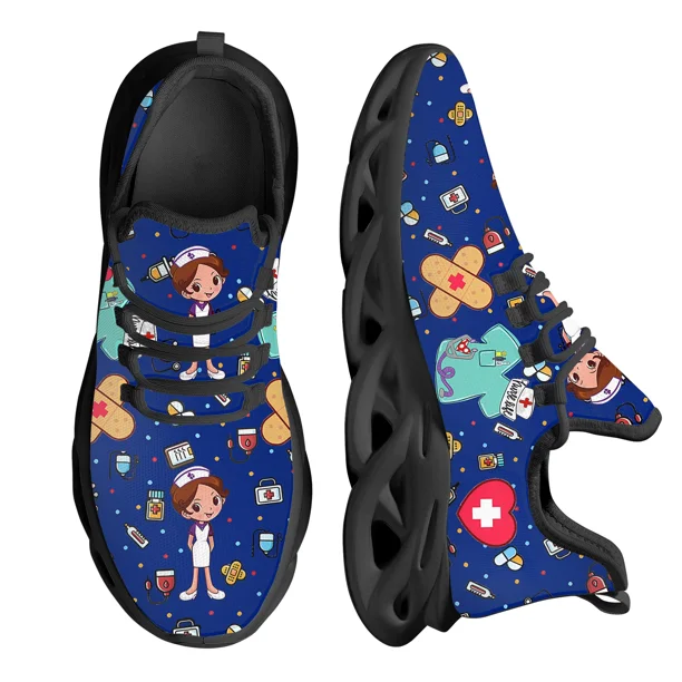 Zapatillas deportivas de malla con estampado de enfermera para mujer, calzado ligero y casual para correr, con patrón de suministros médicos